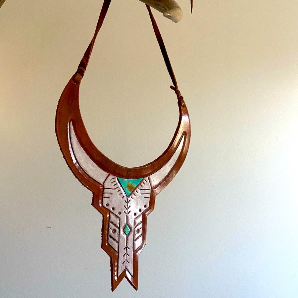 Handmade Leather Collar Style Statement Necklace